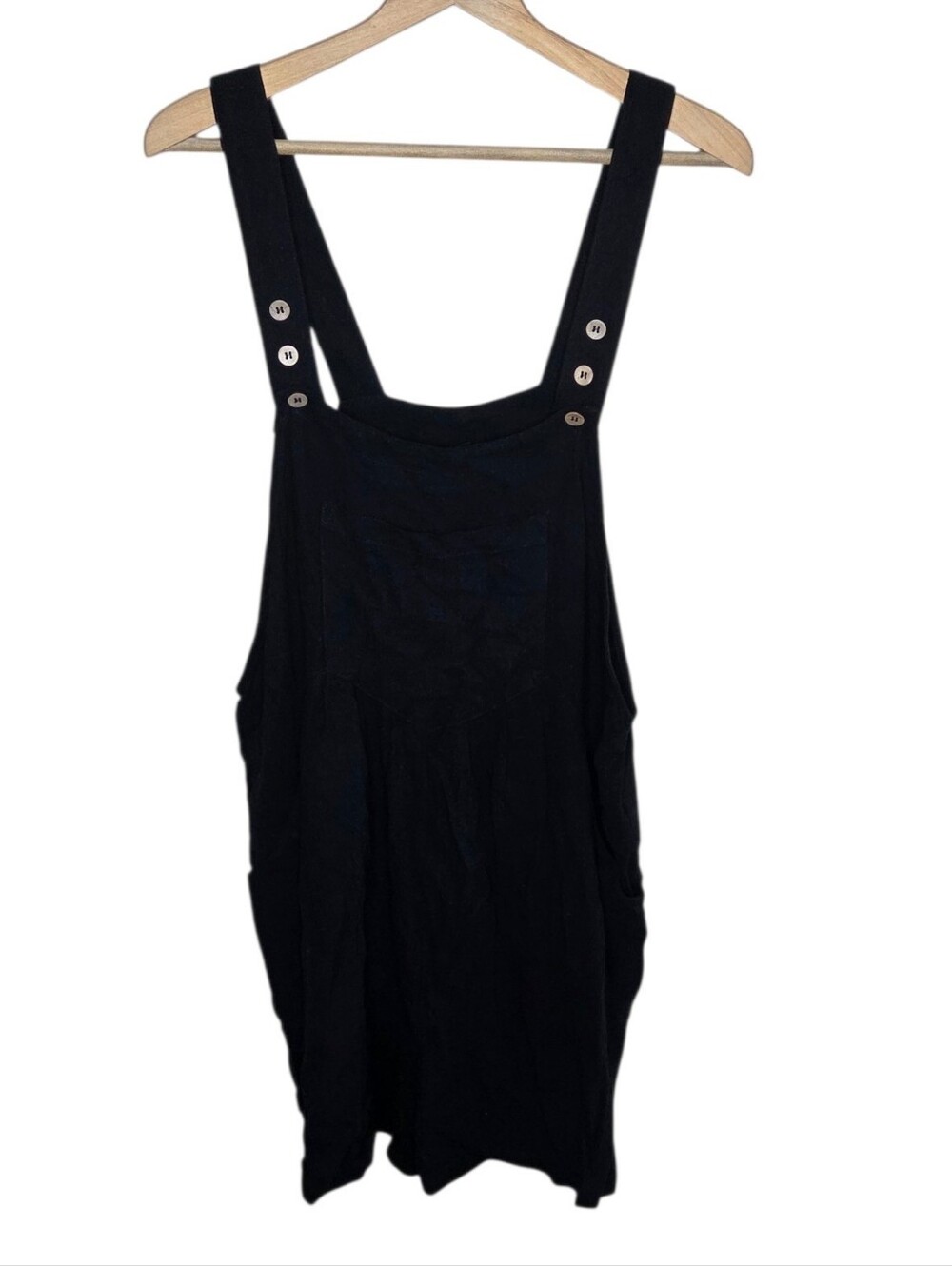 Black Romper Adjustable Straps 3.5" Inseam Size Large Rayon Linen